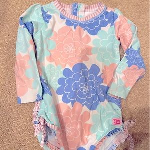 Blue and Pink Floral One Piece Rash Guard